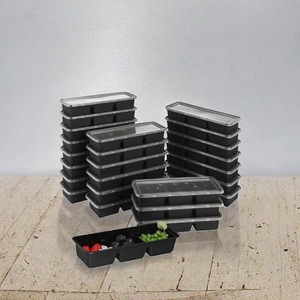 <b>Japanese</b> Style Three Compartment Disposable Bento Lunch <b>Box</b> 500ml Food Grade PP Portable Food Container for Rice <b>Snacks</b> Side - Product Image 3