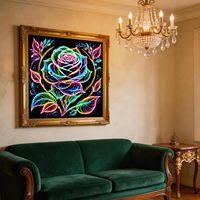 SONGWOOART 5d Diamond Painting Kit Neon Rainbow Rose untuk Dekorasi Rumah Set Lukisan Berlian Kustom