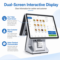 Système de point de vente à double écran 15,6 pouces, Android 14 RK3576 8 Go 128 Go, caisse tactile avec imprimante pour restaurant et magasin