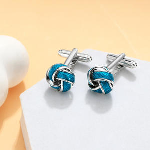 Mancuernillas para <span class=keywords><strong>Camisa</strong></span> Francesa para Hombre, Botones Redondos Simples en Oro y Plata, con <span class=keywords><strong>Nudo</strong></span>, Blancas y Azules - Product Image 4