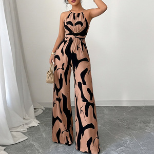 <span class=keywords><strong>Combinaison</strong></span> élégante pour <span class=keywords><strong>femme</strong></span>, légère, à imprimé graphique abstrait, col licou, <span class=keywords><strong>taille</strong></span> froncée, longue, idéale pour les sorties nocturnes, vente en gros - Product Image 6