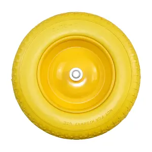 黄色のリムとホイールは手押し車のためのさまざまな用途を卸売します軽量ホイールサイズ3.50-8手押し車ホイール