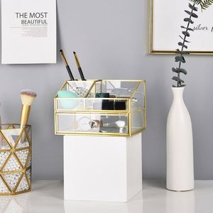 Cocostyles Custom Handmade Luxury 4 Tiers <b>Drawers</b> Type Glass and Brass <b>Storage</b> With Handles for Cosmetics <b>Box</b> Makeup - Product Image 5