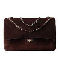 Sac à bandoulière en cuir de vachette givré et suédé, style petite fragrance de luxe léger, avec chaîne à motif losanges, collection 2026