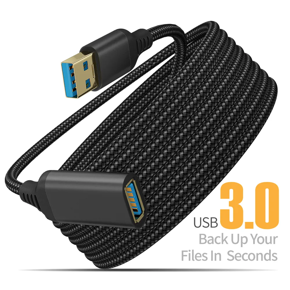 עמיד ניילון קלוע מהיר נתונים העברת 5Gbps זהב מצופה USB 3.0 כבל מאריך USB זכר לנקבה הארכת כבל