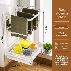 Égouttoir de <span class=keywords><strong>cuisine</strong></span> <span class=keywords><strong>moderne</strong></span> en métal, sans perçage, à poser sur comptoir ou mural, avec étagère de rangement multifonction pour serviettes et vaisselle - Product Image 5