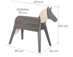 Cavallo da gioco, legno massello, cavallo vaulting, cavallo da giardino molto stabile con criniera e coda, grigio - Product Image 2