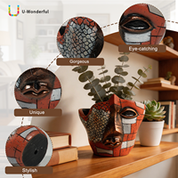 Vas Mosaik Wajah Manusia dari Resin, Pot Bunga Artistik, Hiasan Meja, Ornamen Ruang Tamu, Kerajinan Resin, Miniatur Kecil