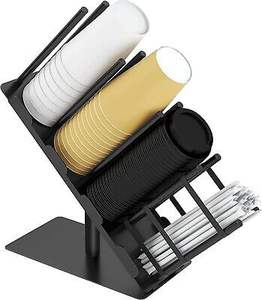 แก้วกาแฟและฝาปิดโลหะแบบปรับได้4ช่องพร้อมหลอดสำหรับเคาน์เตอร์บาร์หรือที่วางเครื่องดื่ม - Product Image 2