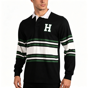 Custom 350gsm Long Sleeve Stripe Knitted Rugby Jersey for School <strong>Leavers</strong> Embroidered Patches on Football Jumper - Product Image 2