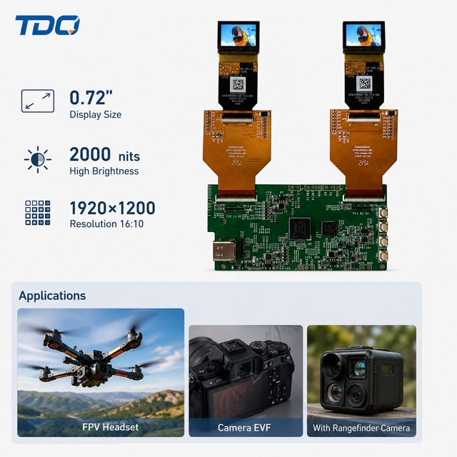 0.72" 16:10 Micro OLED 1920x1200 2000nits MIPI Microdisplay for FPV Headset Camera EVF and Rangefinder Camera