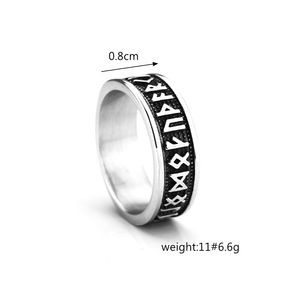 Nordic Vintage Stainless Steel Men's <b>Ring</b> With Viking Runes Hip Hop Letter Pattern Gift Jewelry - Product Image 5