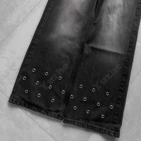 Jeans droits pour hommes Streetwear, délavés à l'acide, avec œillets, vente en gros, personnalisables, pantalons en denim pour hommes