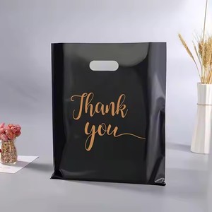 Custom Screen Printed Logo Text Advertising Packaging Bag Plastic for Four-Finger Clothing Gift Shopping Bag Patch Handle