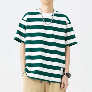 خطوط أفقية تي شيرت مدورة الرقبة المتضخم تي شيرت للرجال فارغة عارضة قصيرة الأكمام تي شيرت س الرقبة الجملة اثنين من لهجة خطوط - Product Image 4