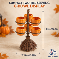 Ensemble de bols de service en plastique citrouille d'Halloween avec support balai de sorcière, 4/6 bols réutilisables, très demandé pour bonbons, snacks, sauces, fêtes d'automne