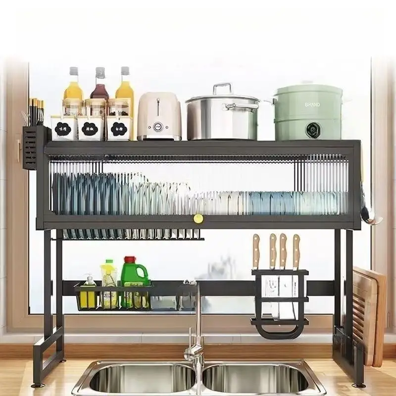 Prateleira de cozinha para secar pratos, escorredor de pratos, recipiente para temperos, prateleira de cozinha com suporte para utensílios