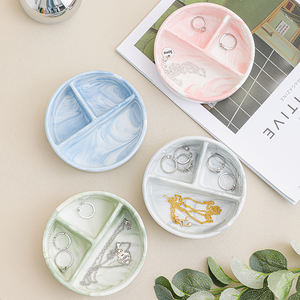 Style nordique salle de bain vanité évier organisateur plateau petit anneau marbré en céramique plat boucle d'oreille montre bijoux plateau de rangement - Product Image 2