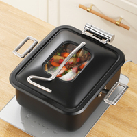Chafing Dish Kotak Hitam, Pemanas Makanan Buffet Stainless Steel dengan Sistem Pemanas Uap Air dan Tutup untuk Hotel, Restoran, Katering, dan Pesta
