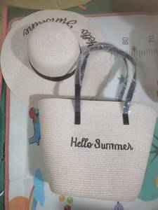 Set Cappello e Borsa da Spiaggia da Donna Ricamata in Paglia, Stile Estivo 2026, Grande Borsa a Mano Artigianale, Ideale per Vacanze - Vendita all'Ingrosso - Product Image 4