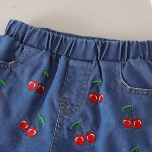 4-7 टी बच्चों के कपड़ों का चेरी फल स्ट्रैपलेस ऑफ-कंधे की शीर्ष लोचदार शॉर्ट्स लड़कियों के कपड़े पहनते हैं - Product Image 4