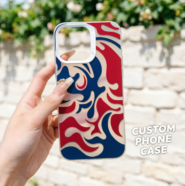 Red Blue Abstract Pattern TPU Phone Case, Minimalist Fluid Artistic Design Cover for iPhone 17 16 15 14 13 Pro Max