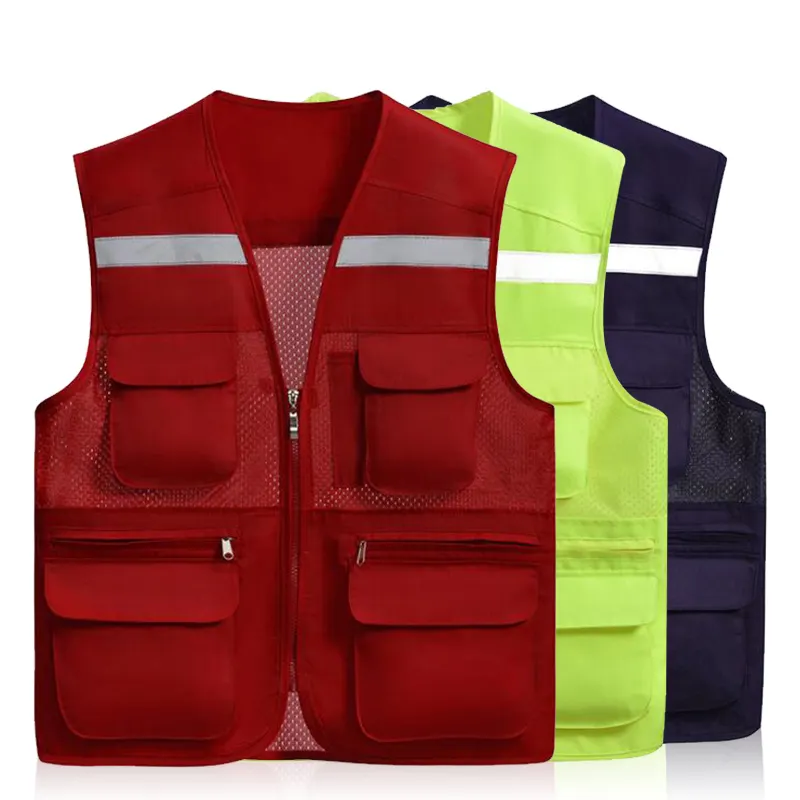 2021 safety work-wear vest with mesh pocket men and women fishing vest with mesh