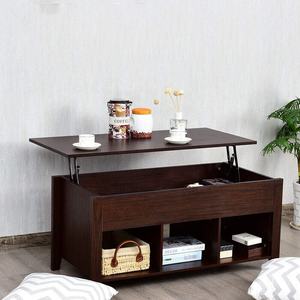 Mesa de centro superior elevadora de madera con compartimento de almacenamiento oculto 3 estantes inferiores abiertos Mesa de centro emergente de un solo nivel Sala de estar - Product Image 4
