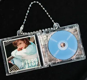 Music Gift Box Uv Printing Player Keyring Key Chain Small Miniature Cover Album Jewel Nfc Mini Custom Acrylic Cd Case Keychain