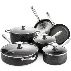 10pcs खाना पकाने के बर्तन और धूपदान Cookware सेट गैर छड़ी सतह खोखले एस. एस. संभाल पर्यावरण एल्यूमीनियम Cookware