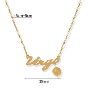 Collier <span class=keywords><strong>Horoscope</strong></span> Plaqué Or 18 carats, Design Creux, Lettre Personnalisée, Collier Signe du Zodiaque, Collier Signe Astrologique, Bijoux Islamiques - Product Image 6
