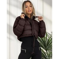 Veste courte matelassée pour femme, hiver, manches longues, coupe-vent avec cordon de serrage