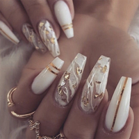 Marbre Pierre Style Acier X Cercueil Français Ongles Artificiels Gel Enfants Appuyez Sur Les Ongles