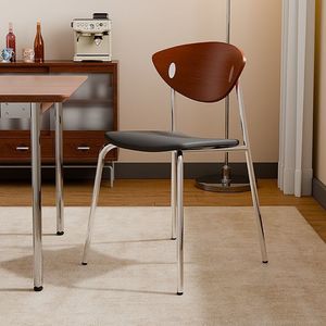 Chaise d'appoint nordique rétro design, dossier en bois massif, structure en fer, pour adulte - Product Image 1