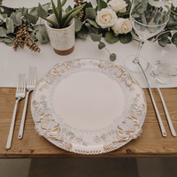 Assiette de présentation ronde classique en plastique PP de 13 pouces, motif végétal, peinte à la main, faite à la main, en vrac, pour la décoration de fêtes et de mariages