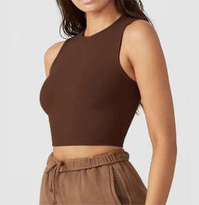 Comfortable Casual Sleeveless <b>Vest</b> Spandex Sportswear Spring <b>Women</b> Breathable Ribbed Crop Tank Tops Skinny Fit High Crew Neck - Product Image 1