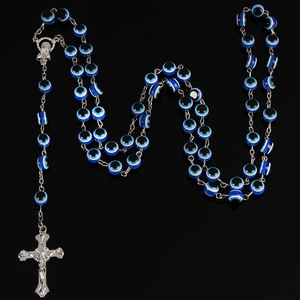 Collana Rosario con Perline Occhio Turco, Gioiello Religioso Cattolico, Collana con Croce per Uomo - Product Image 1