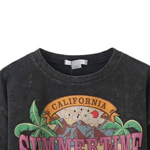 2025 été nouveau Style femmes Style européen col rond patché Antique-look imprimé T-shirt à manches courtes - Product Image 3