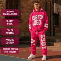 Sweat-shirt surdimensionné en molleton 100 % coton rose vif 420 GSM avec patch lettre à bords bruts et fermeture éclair intégrale pour homme, style Y2K High Street Varsity
