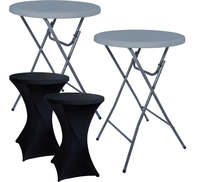 Table de cocktail 110 cm de haut, ronde, pliable, intérieure/extérieure, table haute de bar en plastique pliable, table de bistrot haute pour fête