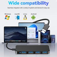 Hub USB-A SYONG USB-A 3.0, adaptateur USB plug-and-play pour ordinateur portable, PC, MacBook, Mac Pro, Mac Mini, iMac, hub USB en plastique noir