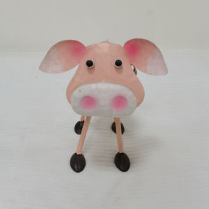 ピンクの幸せな豚の像金属ミニ豚の置物ラッキーアニマルガーデンの像 - Product Image 2