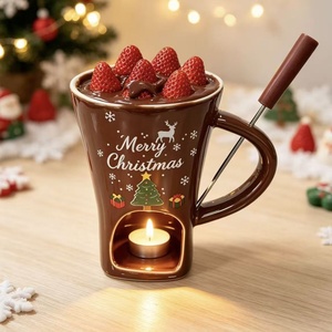 Mug en céramique de Noël à motif de dessin animé avec chauffe-bougie intégré pour fondue au chocolat, cadeau de vacances pour les couples - Product Image 6