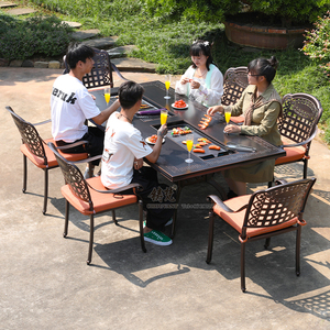 Hiện đại kim loại ngoài trời ăn bàn ghế vườn Patio đúc nhôm nướng Bàn đồ nội thất thương mại dài bảng sân - Product Image 2