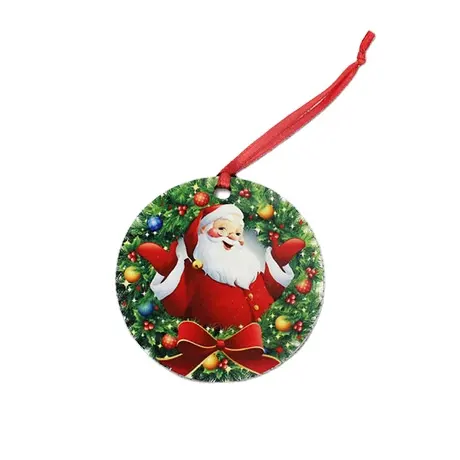 Kerst Levert Custom Ronde 3 Inch Sublimatie Blanks Mdf Kerst Ornament Met Rood Touw
