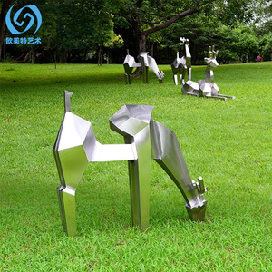 Escultura de Ciervo de Acero Inoxidable, Geométrica, para Montar en el Suelo, Decoración de Jardín para Exteriores - Product Image 5