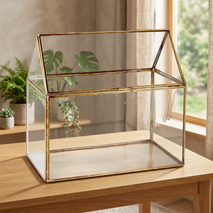 Terrario de Vidrio con Marco Dorado, Forma Cuadrada, para Plantas de Interior, Diseño Moderno y Minimalista, Recipiente de Escritorio - Product Image 3