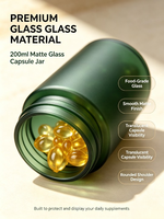 Bouteille en verre mat vert foncé vide pour capsules, flacon de rangement pour pilules de vitamines, conteneur premium pour produits de santé, approvisionnement direct en gros d'usine