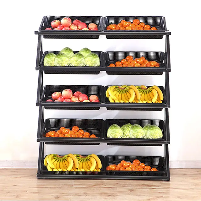 Supermarkt Plank Retail Planken Met Mand 5 Tier Supermarkt Groenten En Fruit Display Stand