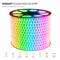 Bande LED double rangée WISMART AC220V SMD5050 RGB 96 LED/m 15mm IP67 Étanche Rouleau de 100m 4 Broches Éclairage Commercial Extérieur